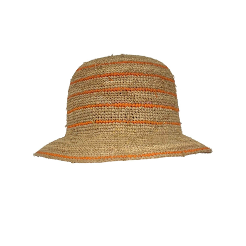 NEIRAMI cappello cloche donna rafia beige righe arancio AC64RA 100% rafia fibra vegetale MADE IN ITALY