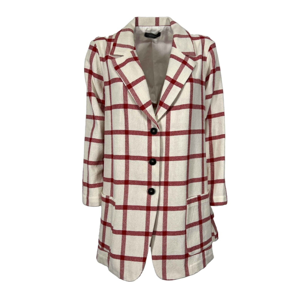 NEIRAMI women's long cream checked red jacket C712EV MADE IN ITALY