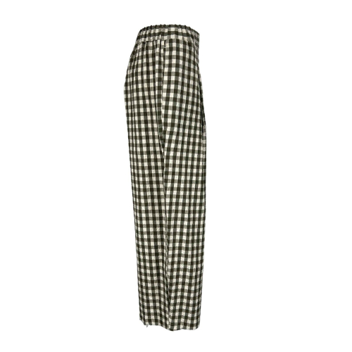 NEIRAMI women's white/military checked trousers mod egg with pences P746SA MADE IN ITALY