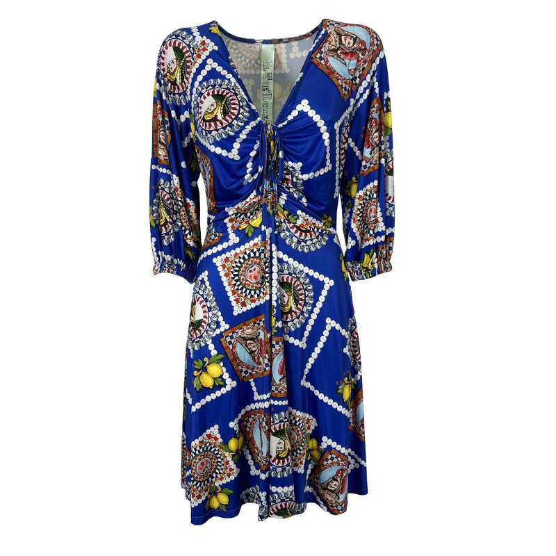 IL THE DELLE 5 bluette/multicolor flared woman dress BALU 14S7 MAJOLIC BLUE MADE IN ITALY