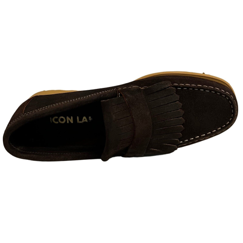 ICON LAB Men's shoe 2100 slip on with fringe 100% greased suede burnt color MADE IN ITALY