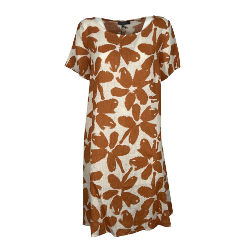 NEIRAMI flared patterned linen woman dress D730LF 100% linen MADE IN ITALY