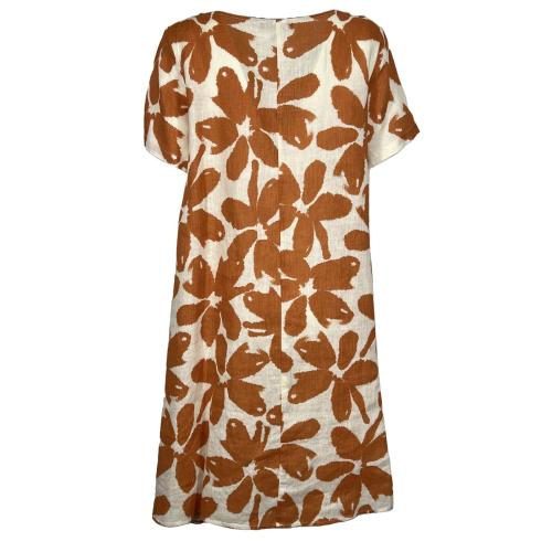 NEIRAMI flared patterned linen woman dress D730LF 100% linen MADE IN ITALY