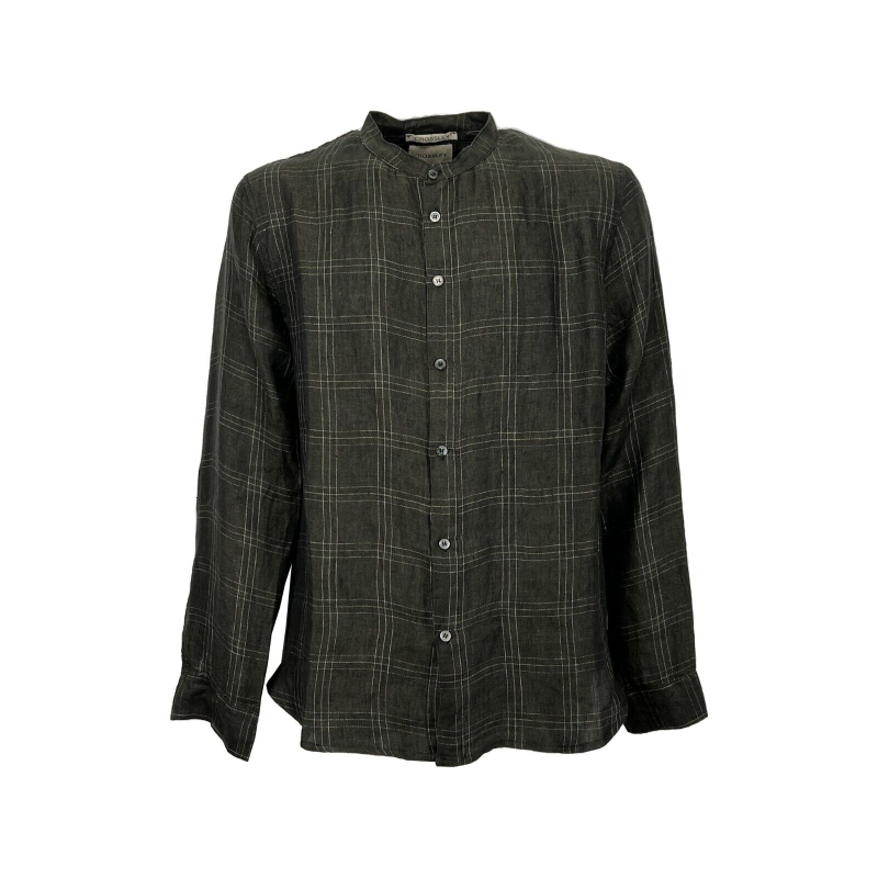 CROSSLEY men's anthracite/green checked shirt JOINRWP 100% linen MADE IN ITALY