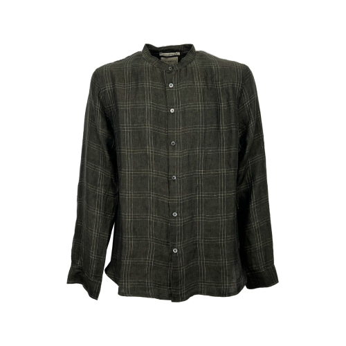 CROSSLEY camicia uomo fantasia quadri antracite/verde JOINRWP 100% lino MADE IN ITALY