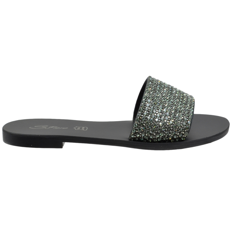 S.PIERO Woman sandal in black leather decorated with rhinestones E1-084