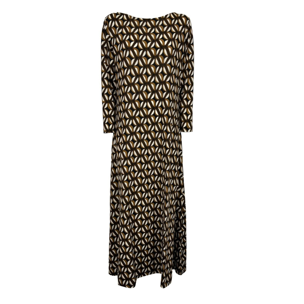 VIA MASINI 80 brown/leather/cream patterned long woman jersey dress P23M234MZ MADE IN ITALY