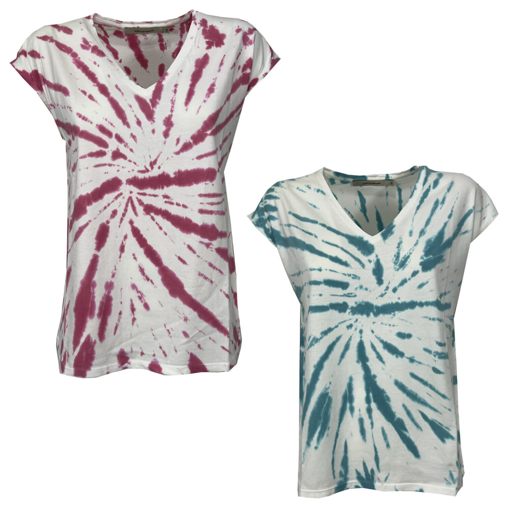 LA FEE MARABOUTEE white women's t-shirt with tye-dye print FF-TS-PETIRI-L 100% cotton Made in PORTUGAL