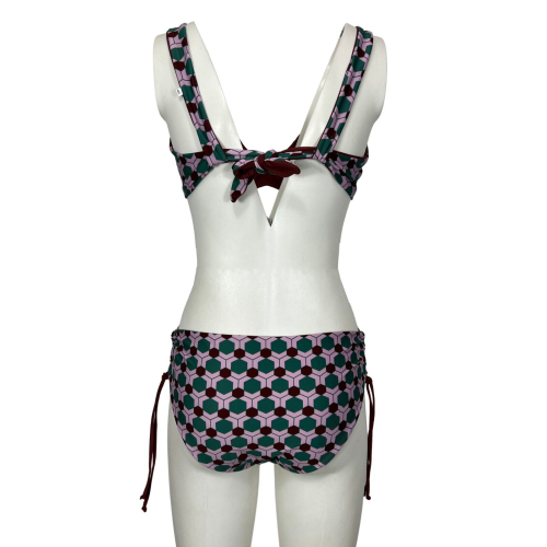 FEELING by JUSTMINE women's bikini: Green/Pink/Cocoa Geometric Pattern, Underwire, Cup C | B2702 C6028 | Made in Italy