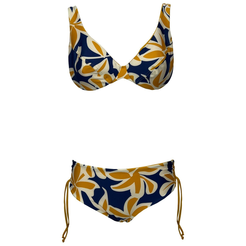 Bikini donna FEELING by JUSTMINE: fantasia floreale blu/giallo/panna, Ferretto, Coppa C | B2702 C6025 | Made in Italy