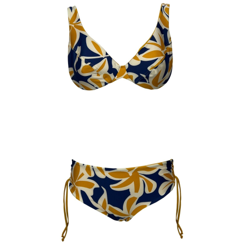 FEELING by JUSTMINE women's bikini: blue/yellow/cream floral pattern, Underwire, Cup C | B2702 C6025 | Made in Italy