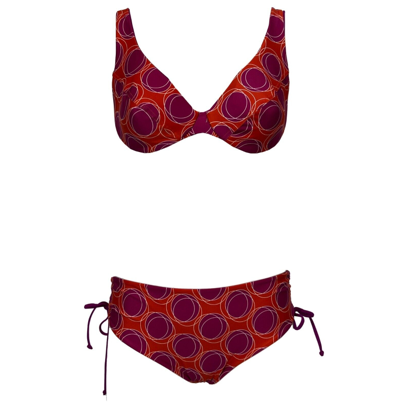 Bikini donna FEELING by JUSTMINE: fantasia con cerchi arancio/fuxia, Ferretto, Coppa C | B2702 C6026 | Made in Italy