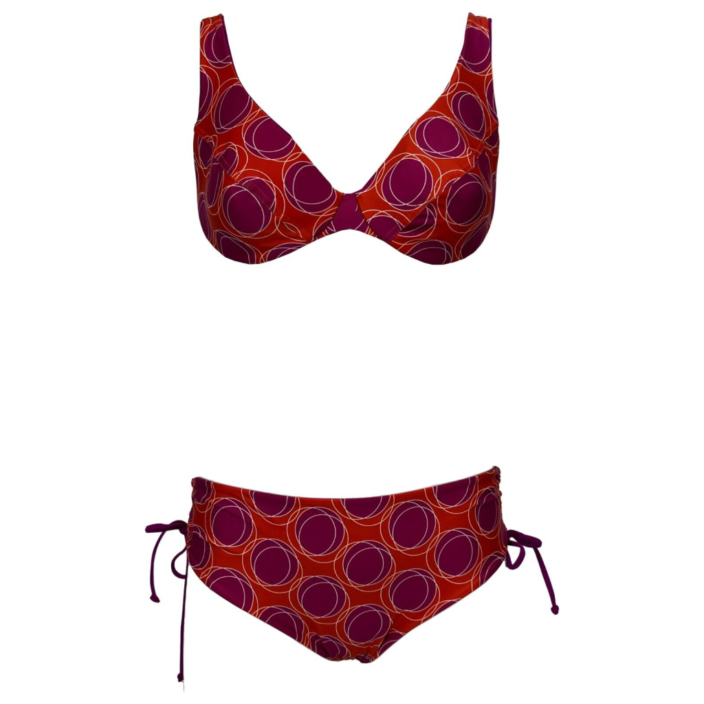 FEELING by JUSTMINE women's bikini: pattern with orange/fuchsia circles, Underwire, Cup C | B2702 C6026 | Made in Italy