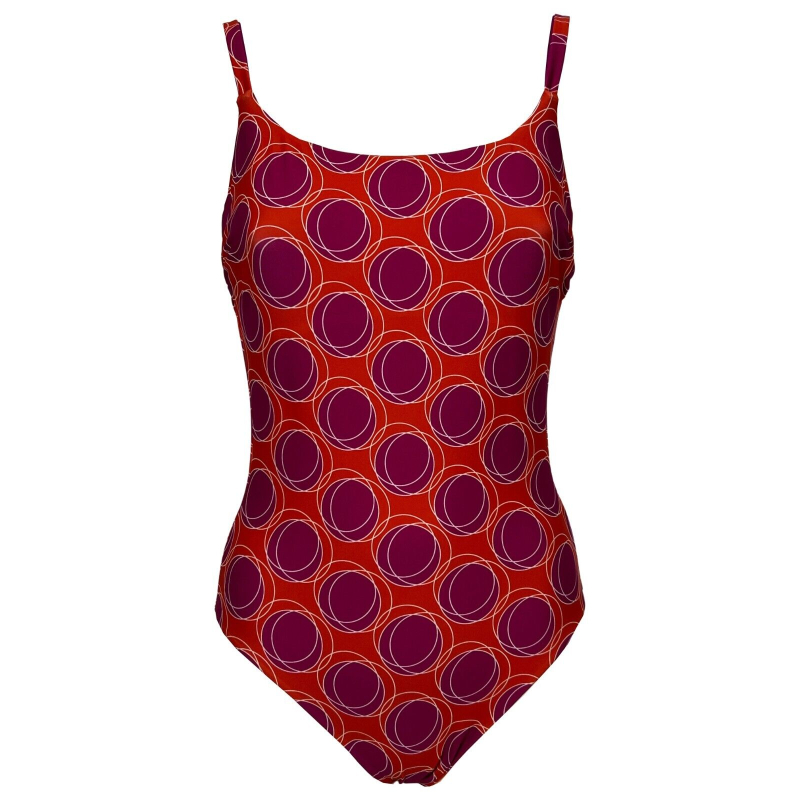 Costume intero FEELING by JUSTMINE: double-face fantasia cerchi arancio/fuxia | A706 6026 | Made in Italy