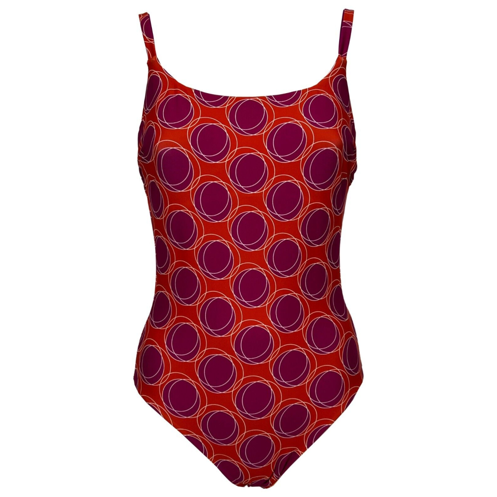 Costume intero FEELING by JUSTMINE: double-face fantasia cerchi arancio/fuxia | A706 6026 | Made in Italy