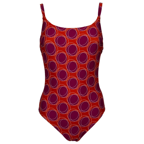 Costume intero FEELING by JUSTMINE: double-face fantasia cerchi arancio/fuxia | A706 6026 | Made in Italy
