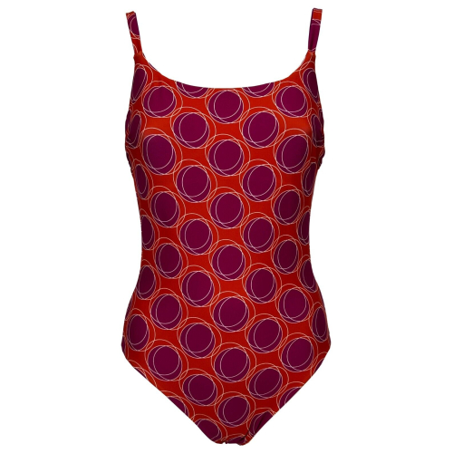 FEELING by JUSTMINE one-piece swimsuit: double-face orange/fuchsia circles pattern | A706 6026 | Made in Italy