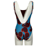 JUSTMINE one-piece swimsuit: turquoise/red/plum patterned reversible | A706J 8023 | Made in Italy