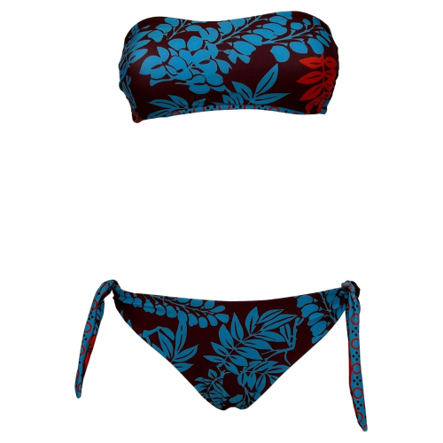 Women's double-sided lined bandeau bikini JUSTMINE | turquoise/red/plum | B2770 8024 | Made in Italy