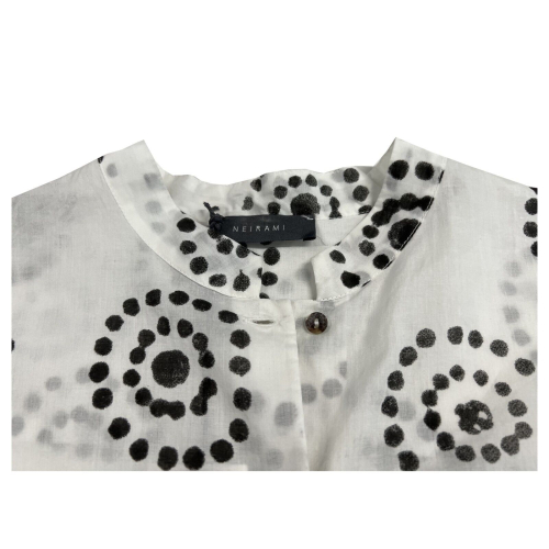 Maxi camicia donna bianca stampa afro nera NEIRAMI , 100% cotone , T755 MA , MADE IN ITALY