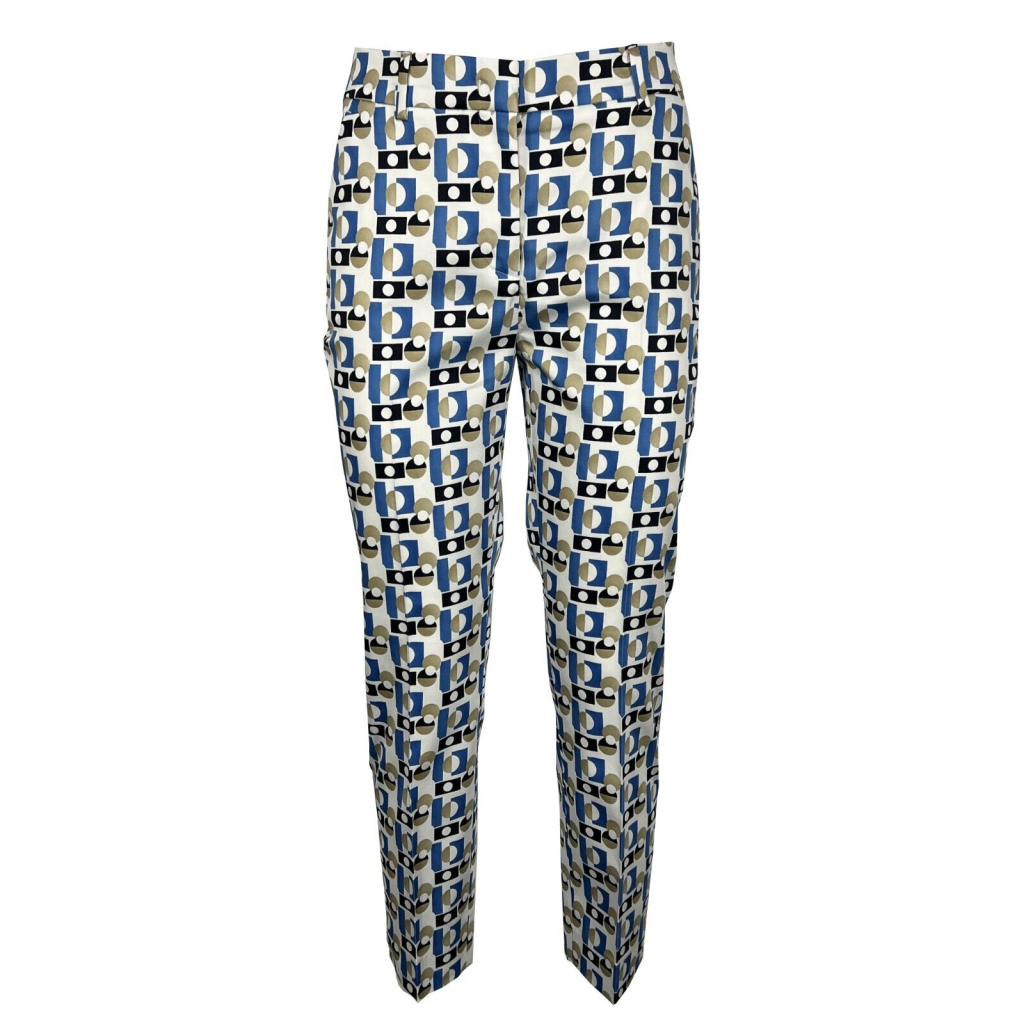 Women's white/light blue/beige patterned trousers VIA MASINI 80 97% cotton 3% elastane MADE IN ITALY