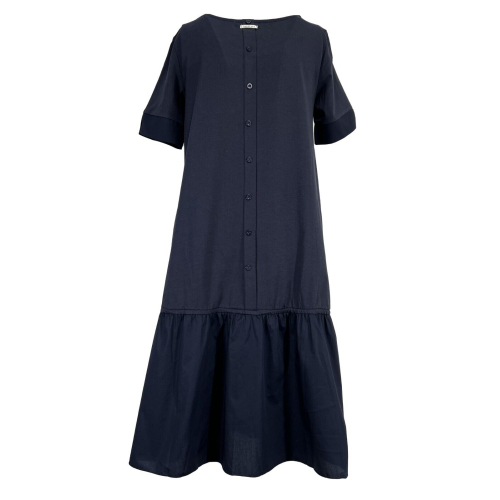 Woman blue jersey dress + HUMILITY 1949 fabric 97% cotton 3% elastane mod HD-RO-RANIERI MADE IN ITALY-RENDA MADE IN ITALY