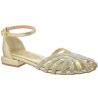 S.PIERO Squared woman sandal in platinum leather with rhinestones E35-018