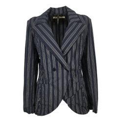 MANESERA giacca donna blu righe bianche doppiopetto stondata 50310008 in cotone MADE IN ITALY