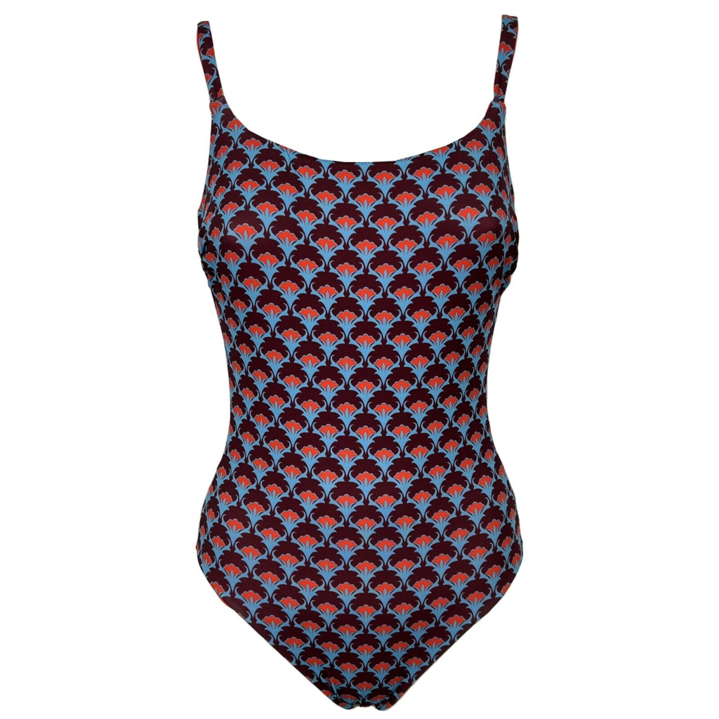 JUSTMINE turquoise/red/plum reversible one-piece swimsuit A706J 8026 MADE IN ITALY