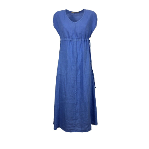 LA FEE MARABOUTEE abito donna azzurro FD-RO-PELOTA 100% lino MADE IN ITALY