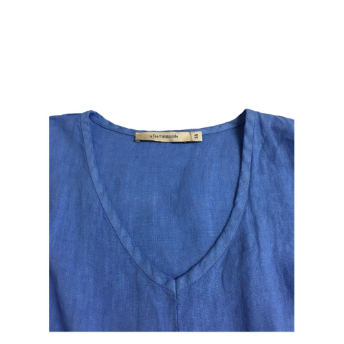 LA FEE MARABOUTEE abito donna azzurro FD-RO-PELOTA 100% lino MADE IN ITALY