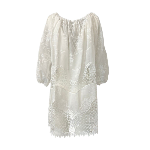 MILVA MI white blouse with lace and matching embroidery art 1322 100% cotton MADE IN ITALY