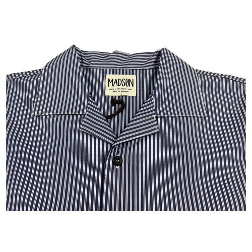 MADSON by BottegaChilometriZero camicia uomo over righe bianco/blu DU23045 100% cotone MADE IN ITALY