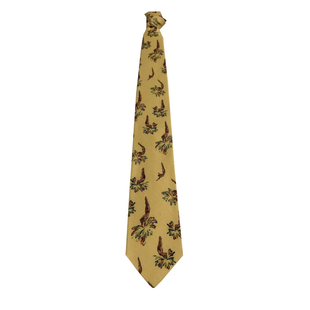 DRAKE'S LONDON men's lined tie with diving pattern, yellow MADE IN ENGLAND