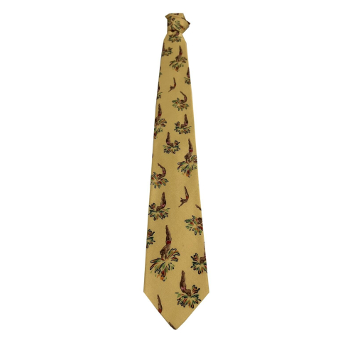 DRAKE'S LONDON men's lined tie with diving pattern, yellow MADE IN ENGLAND
