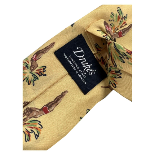 DRAKE'S LONDON men's lined tie with diving pattern, yellow MADE IN ENGLAND