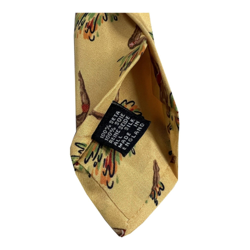 DRAKE'S LONDON men's lined tie with diving pattern, yellow MADE IN ENGLAND