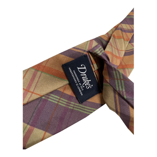 DRAKE'S LONDON man tie multicolor madras cm 147x8 100% silk MADE IN ENGLAND