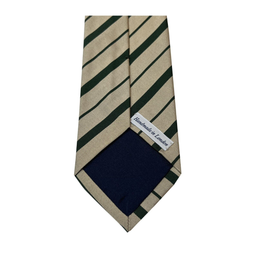 DRAKE'S LONDON men's lined tie beige/green striped 100% silk cm 147x8 MADE IN ENGLAND