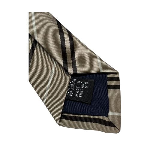 DRAKE'S LONDON men's lined tie with beige/brown/white small stripes 147x7 cm MADE IN ENGLAND