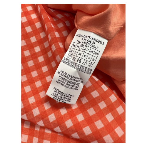 MD'M women's orange white checked dress 6.75.436.24 100% polyester