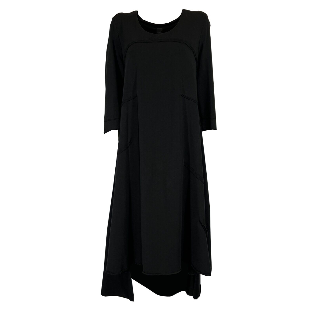 INDUSTRIAL asymmetrical black brushed sweatshirt dress B82 95% cotton 5% elastane MADE IN ITALY