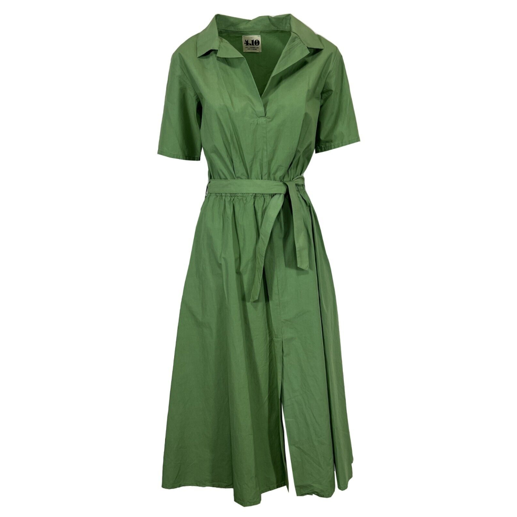 4.10 by BottegaChilometriZero women's green flared dress DD23100 100% cotton MADE IN ITALY