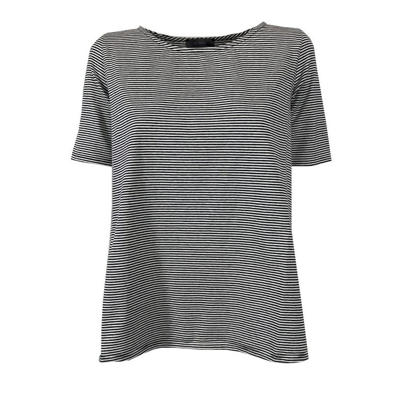 NEIRAMI woman flared t-shirt with BLACK/WHITE stripes B53ST 96% cotton 4% elastane MADE IN ITALY