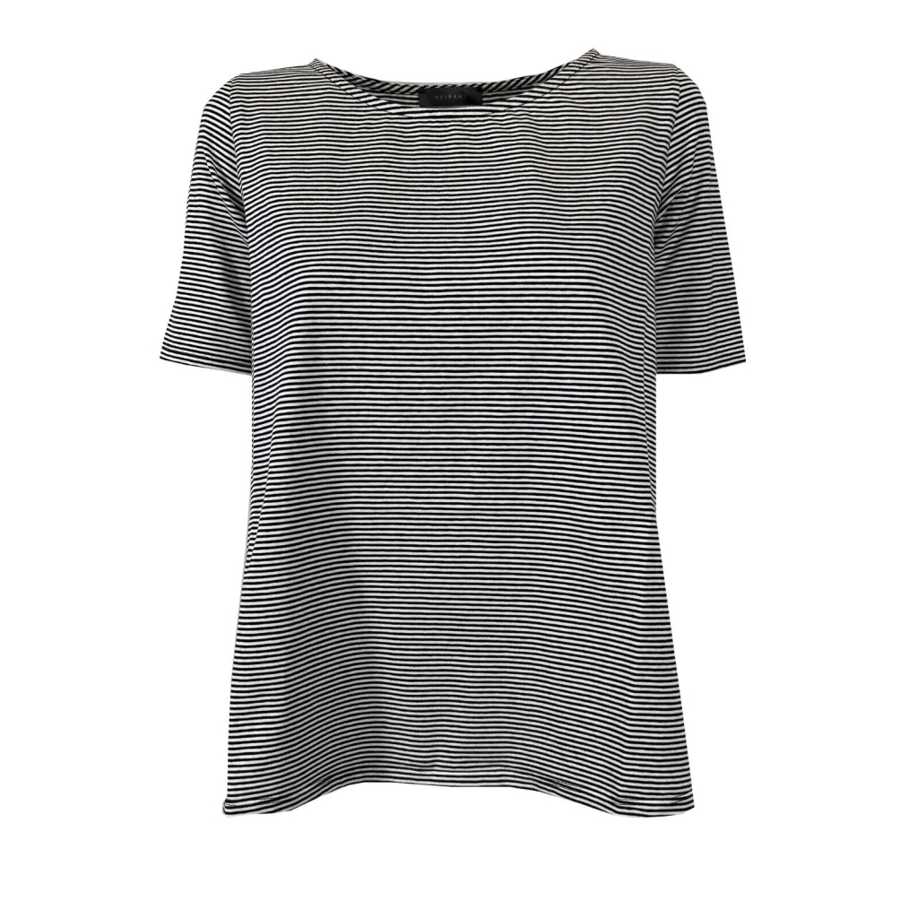 NEIRAMI t-shirt donna svasata a righe BIANCO/NERO B53ST  MADE IN ITALY