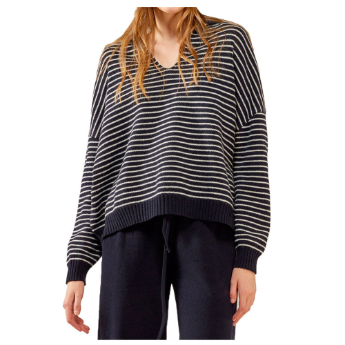 LIVIANA CONTI Striped sweater in recycled cashmere Blue/milk F3WC56 MADE IN ITALY