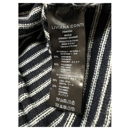 LIVIANA CONTI Maglia a righe in cashmere riciclato Blu/latte F3WC56 MADE IN ITALY