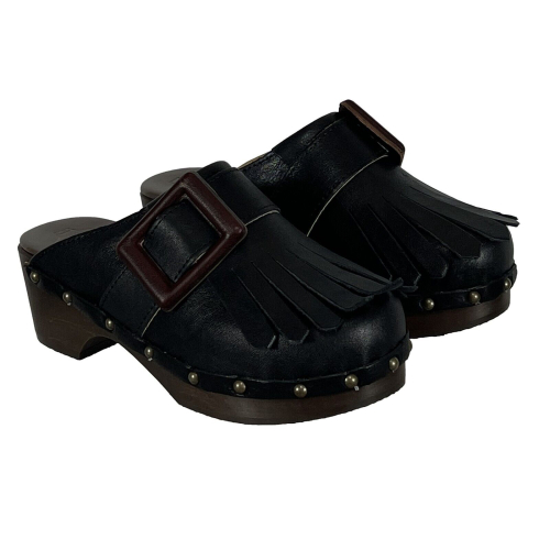 ANTIDOTI women's clog with fringes FIBBY VIT 100% leather MADE IN ITALY