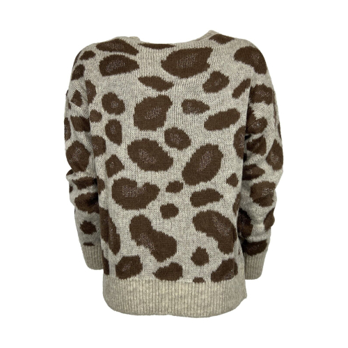 LA FEE MARABOUTEE women's crewneck sweater ecru/brown/lurex FB-PU-CAJI MADE IN ITALY